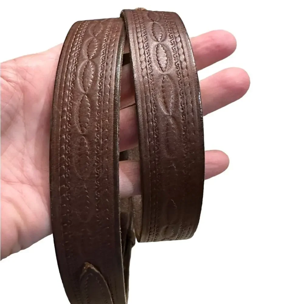 Vogel of Texas Mens Size 38 Brown Tooled Leather Frontier Belt